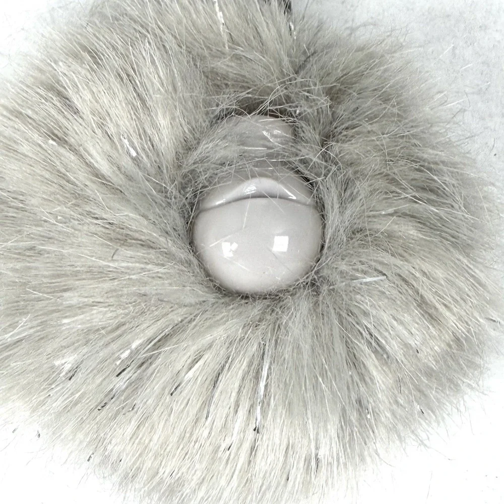 Kipling Pomp Monkey Keychain Gray/Silver Fluffy Pom Pom Bag Charm / New with Tag